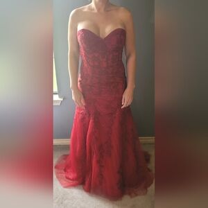 Lace Sweetheart Mermaid Sheath Applique Corset Back Burgundy Dress Size 8